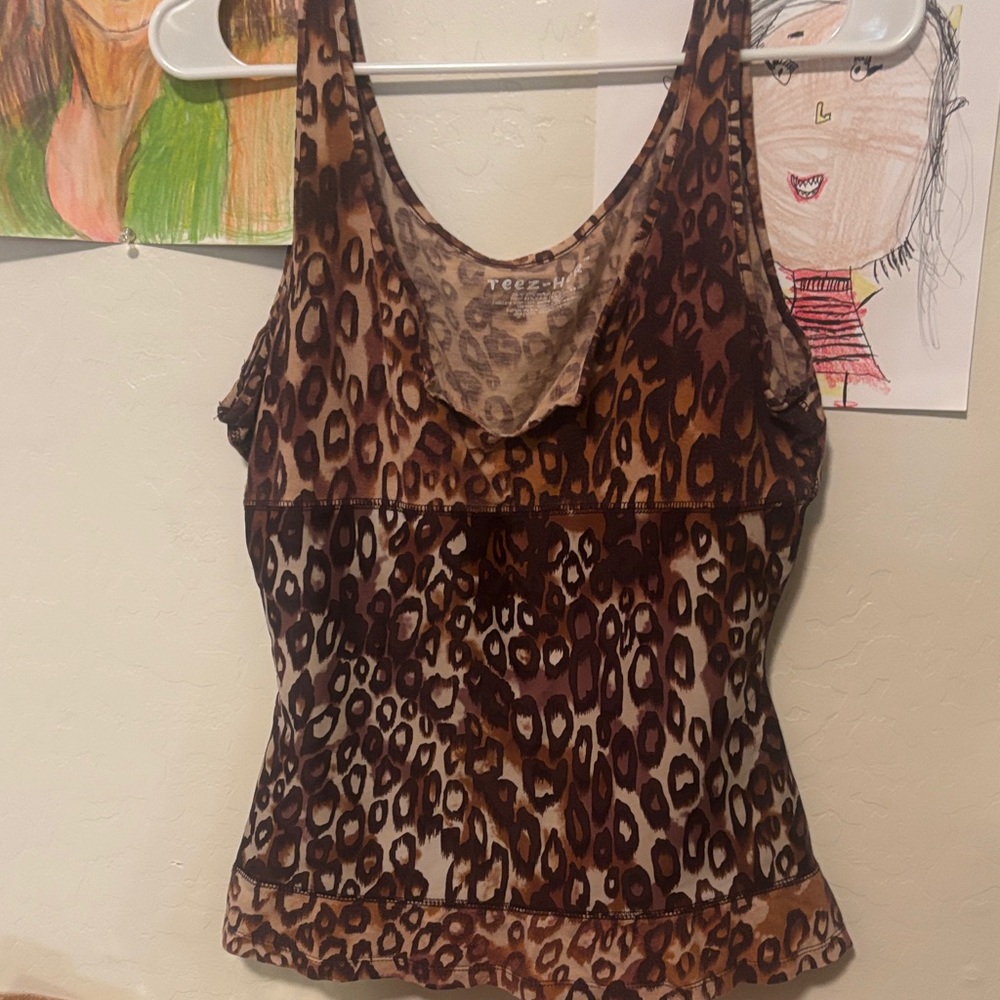 Women's Leopard Print Tank Top - Brown